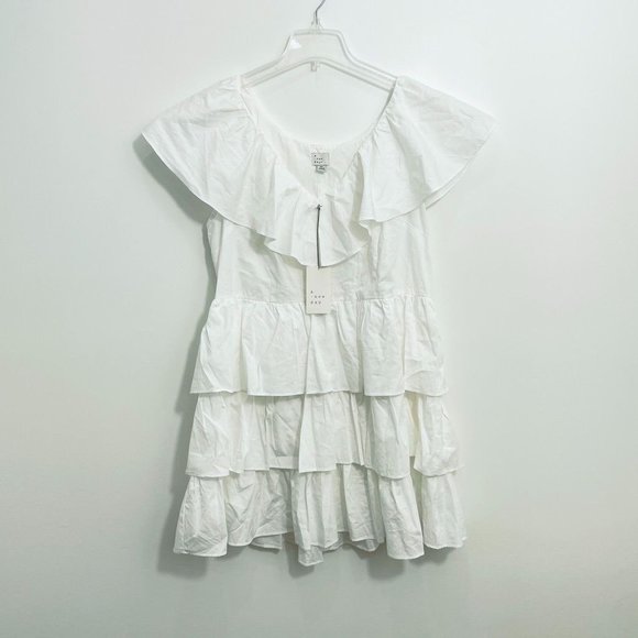 A New Day Women Dress XL Mini White Ruffle Multi Tiered Flutter Short Sleeve New - Picture 2 of 8